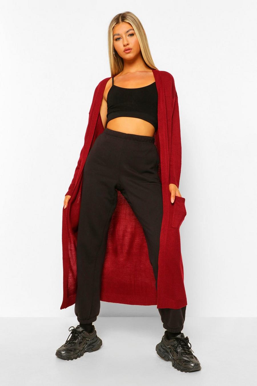 Wine Tall Chunky Knit Longline Cardigan image number 1