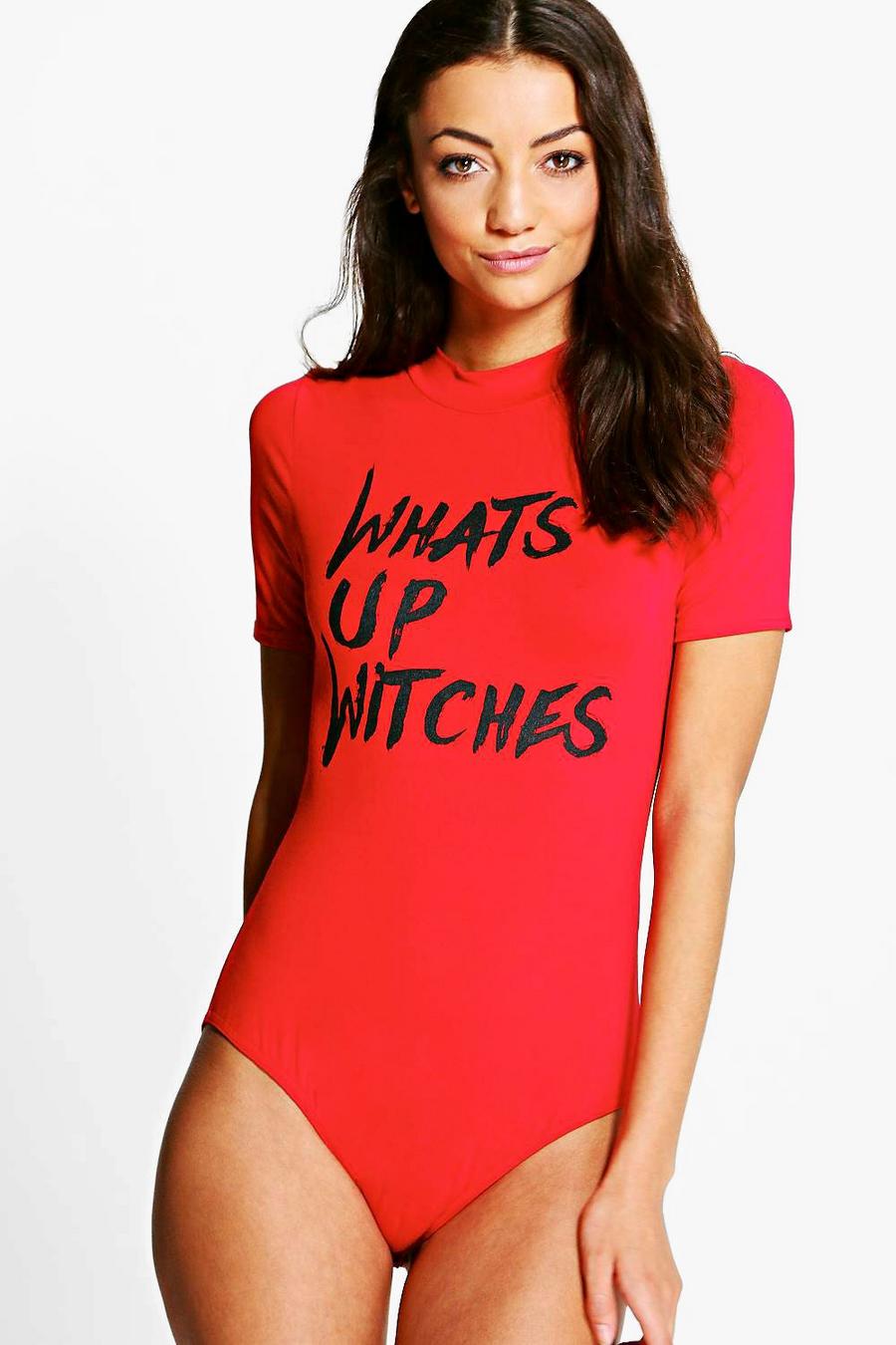 Tall Elexia Whats Up Witches Slogan Bodysuit image number 1