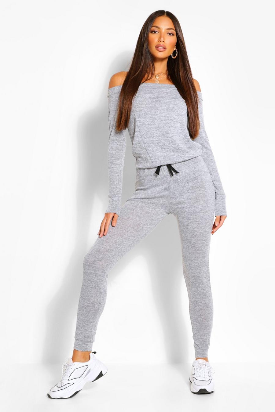 Grey marl Tall Boat Neck Lounge Jumpsuit image number 1