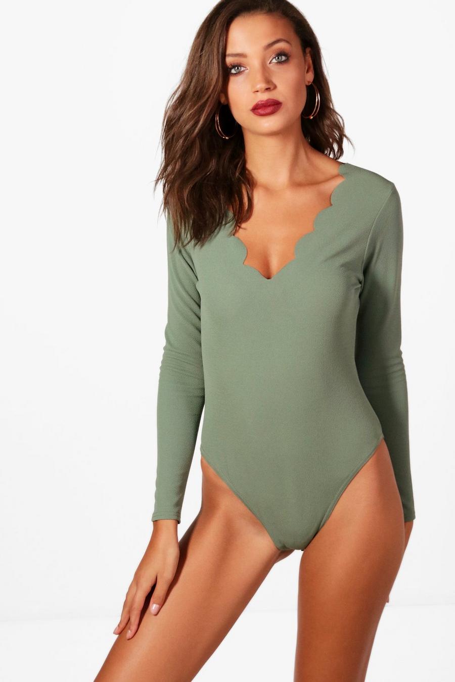 Tall Scallop Edge Plunge Bodysuit image number 1