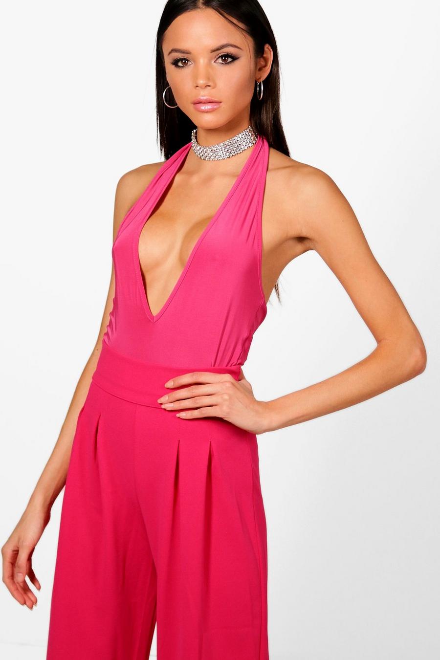 Hot pink Tall Extreem Hoog Uitgesneden String Bodysuit Met Laag Decolleté image number 1
