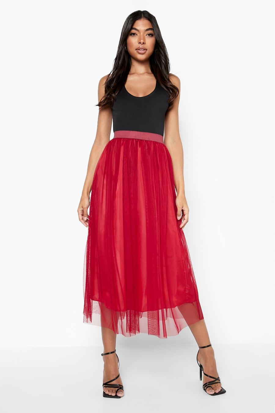 Berry Tall Boutique Tulle Mesh Midi Skirt image number 1