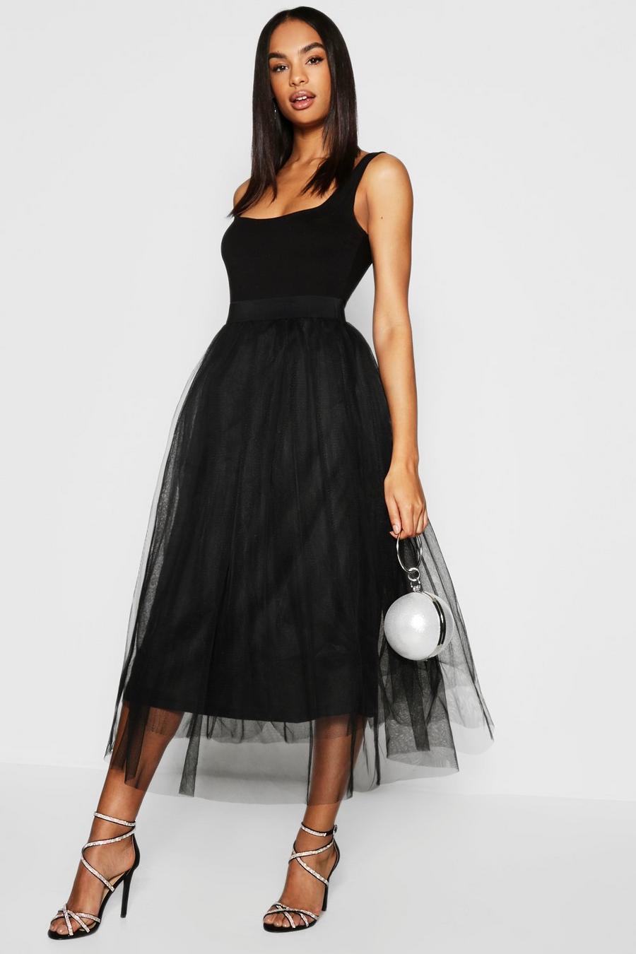 Black Tall Boutique Tulle Mesh Midi Skirt image number 1
