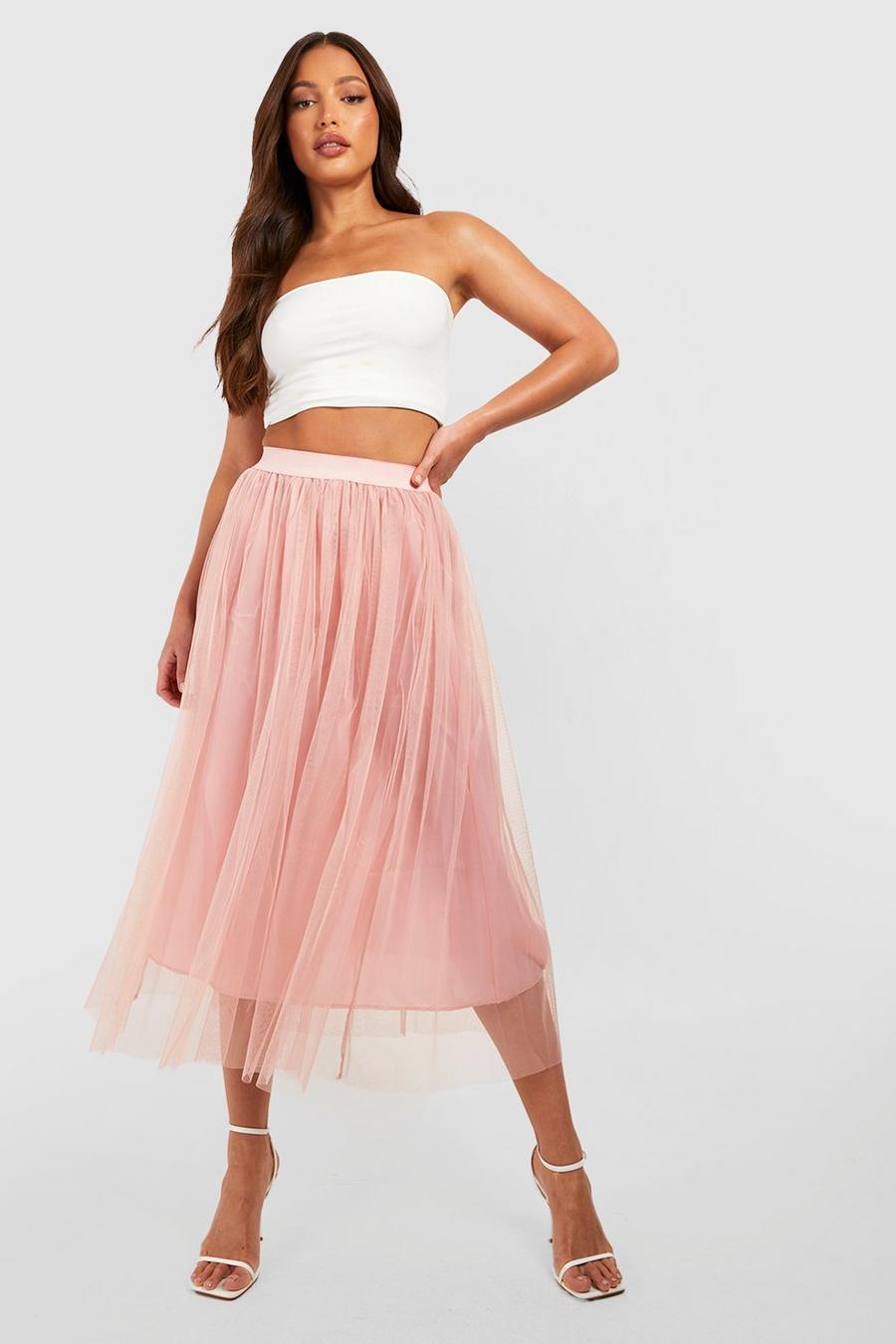 Blush rosa Tall Boutique Tulle Mesh Midi Skirt image number 1