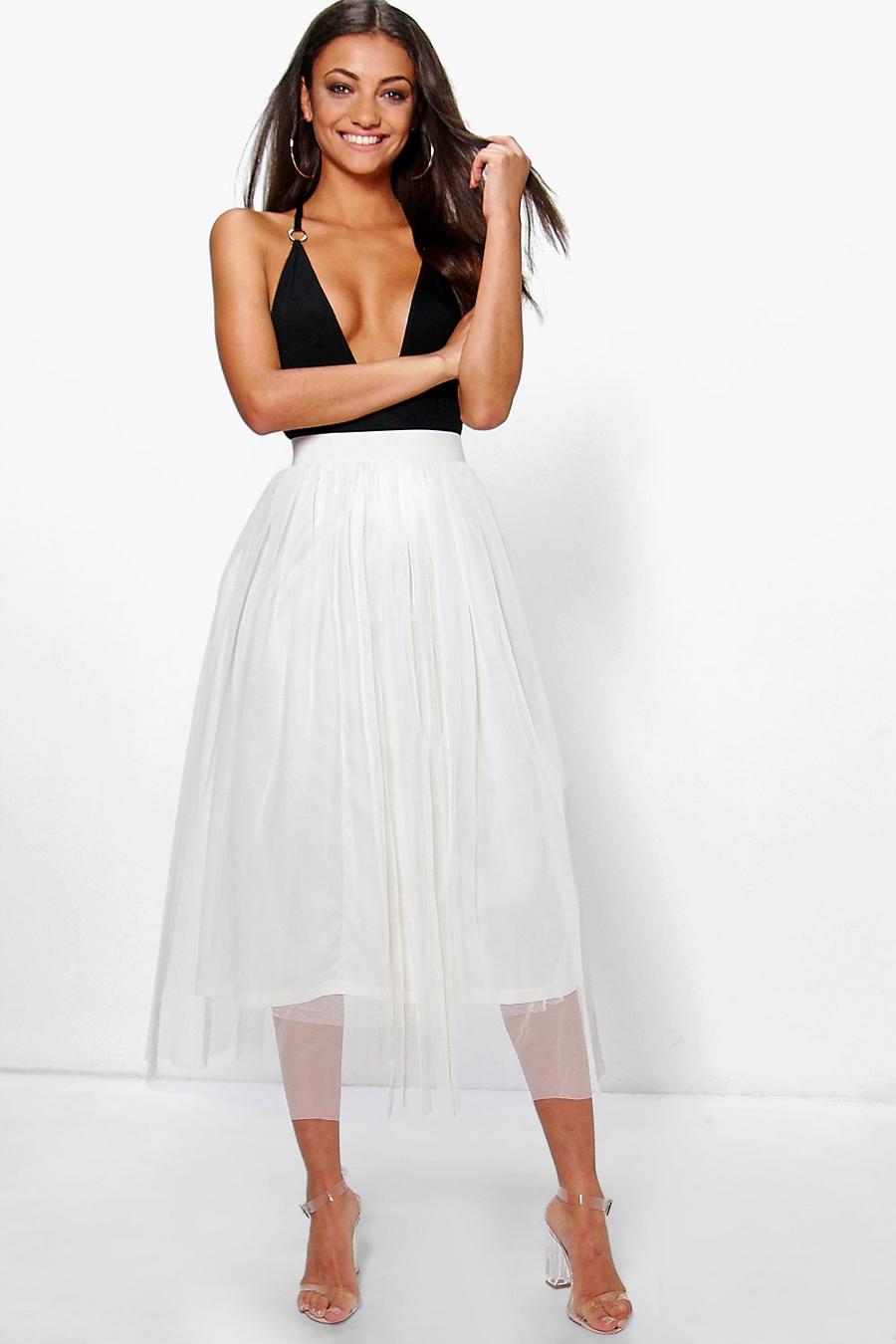 Cream Tall Boutique Tulle Mesh Midi Skirt image number 1