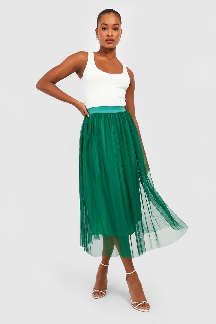 Green חצאית מידי טול בוטיק מבד רשת לנשים גבוהות image number 1