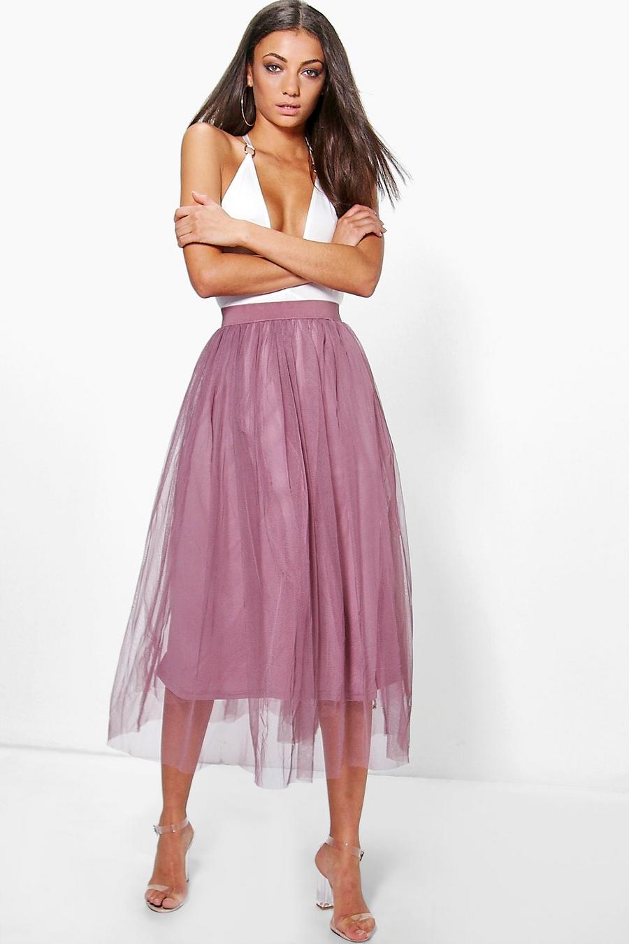 Mauve purple Tall Boutique Tulle Mesh Midi Skirt