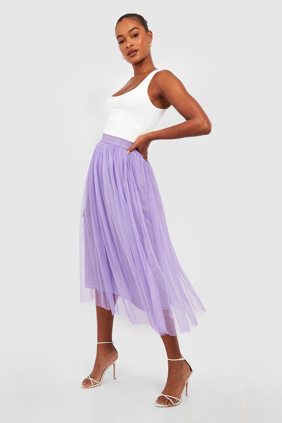Purple Tall Boutique Tulle Mesh Midi Skirt image number 1