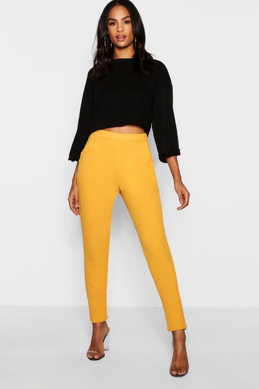 Pantaloni Tall Skinny Fit in Crepe con 2 tasche, Mustard image number 1