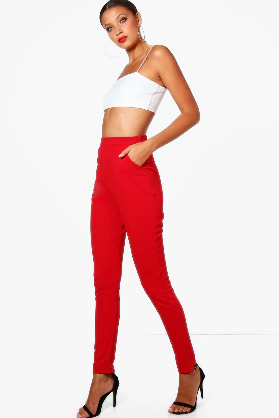 אדום מכנסי סקיני קרפ עם שני כיסים לנשים גבוהות image number 1