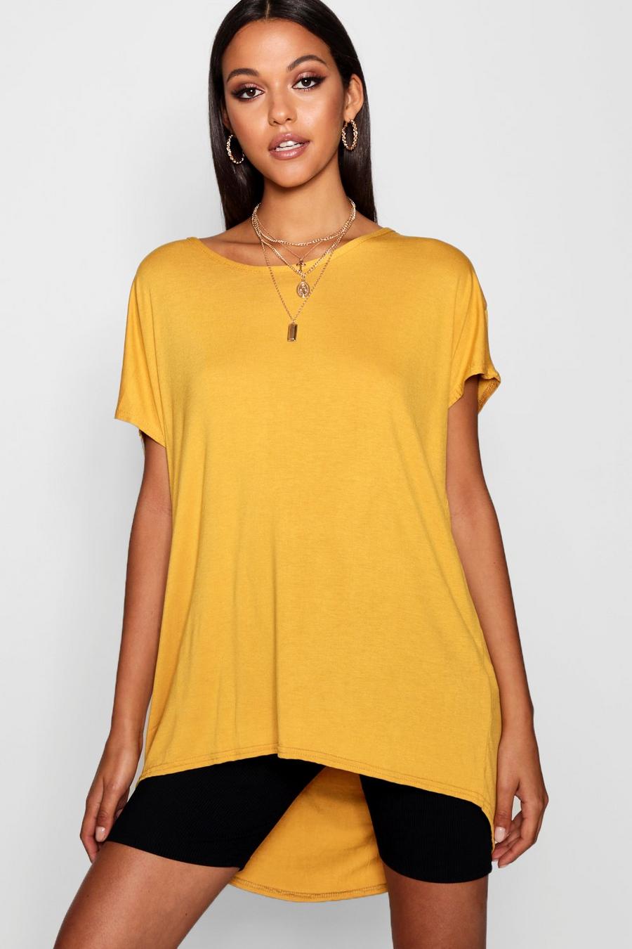 Mustard Tall Oversized Scoop Neck T Shirt image number 1