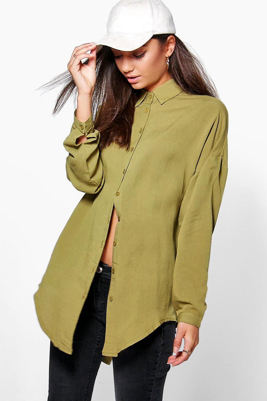 Camicia oversize Tall effetto lino, Verde oliva