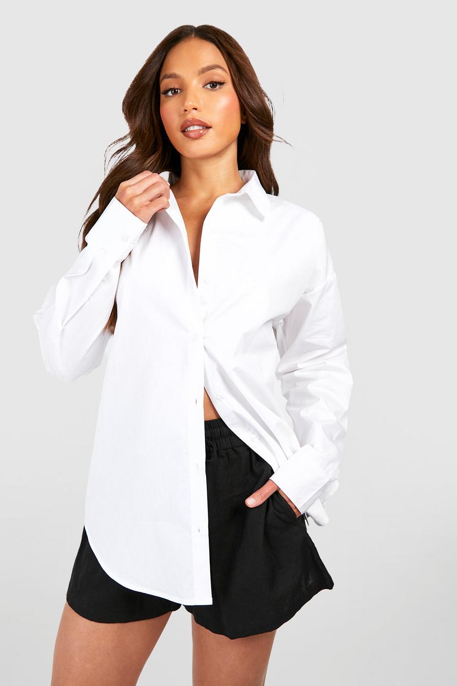 White חולצה אוברסייז במראה פשתן לנשים גבוהות image number 1