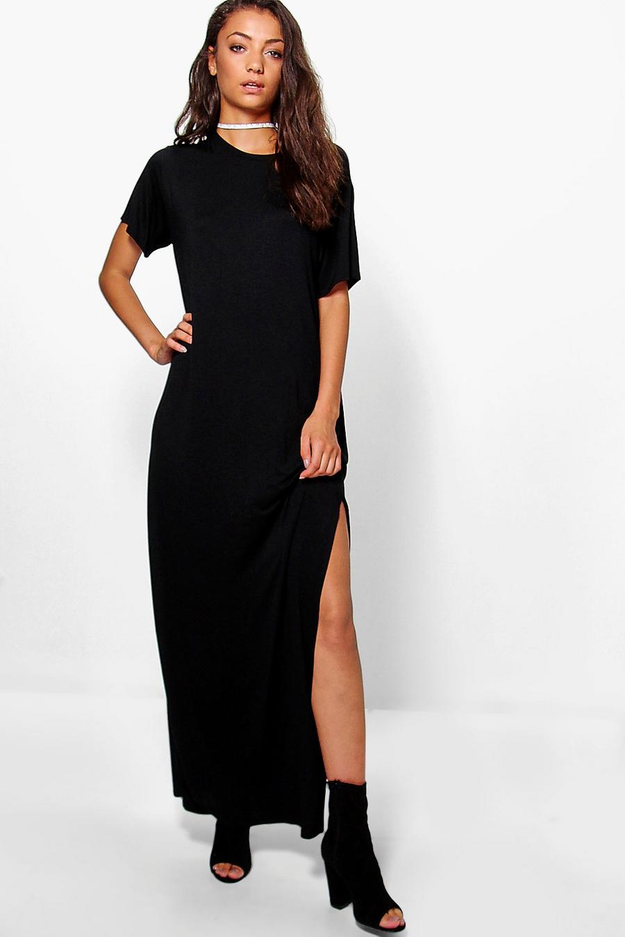 Black Tall Split Side T-Shirt Maxi Dress image number 1