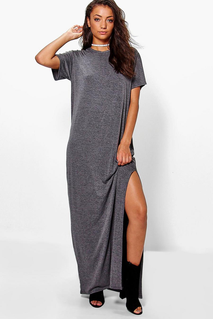 Tall - Robe t-shirt longue fendue sur le côté, Anthracite image number 1