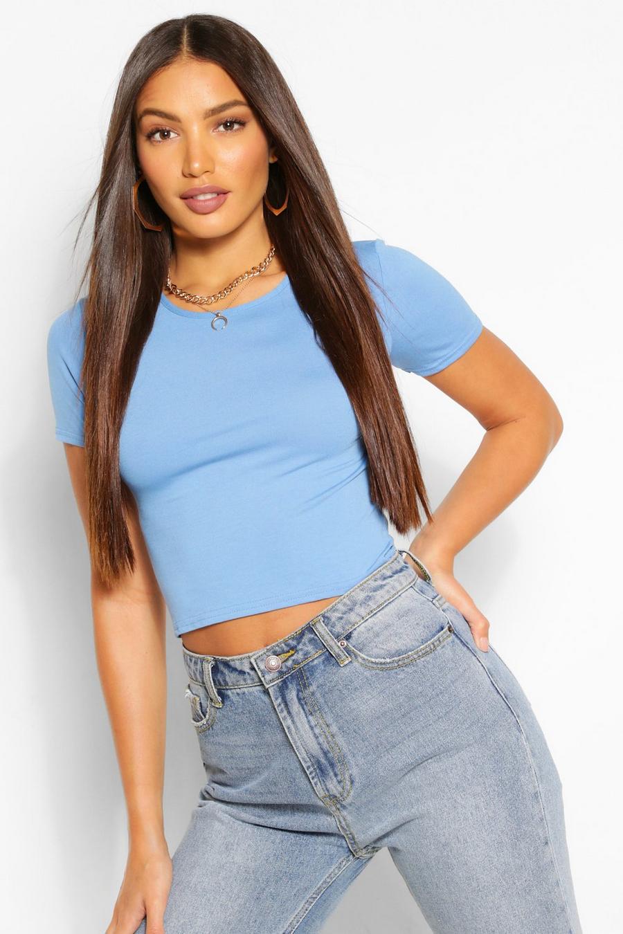 Baby blue Tall Basic Short Sleeve Crop Top image number 1