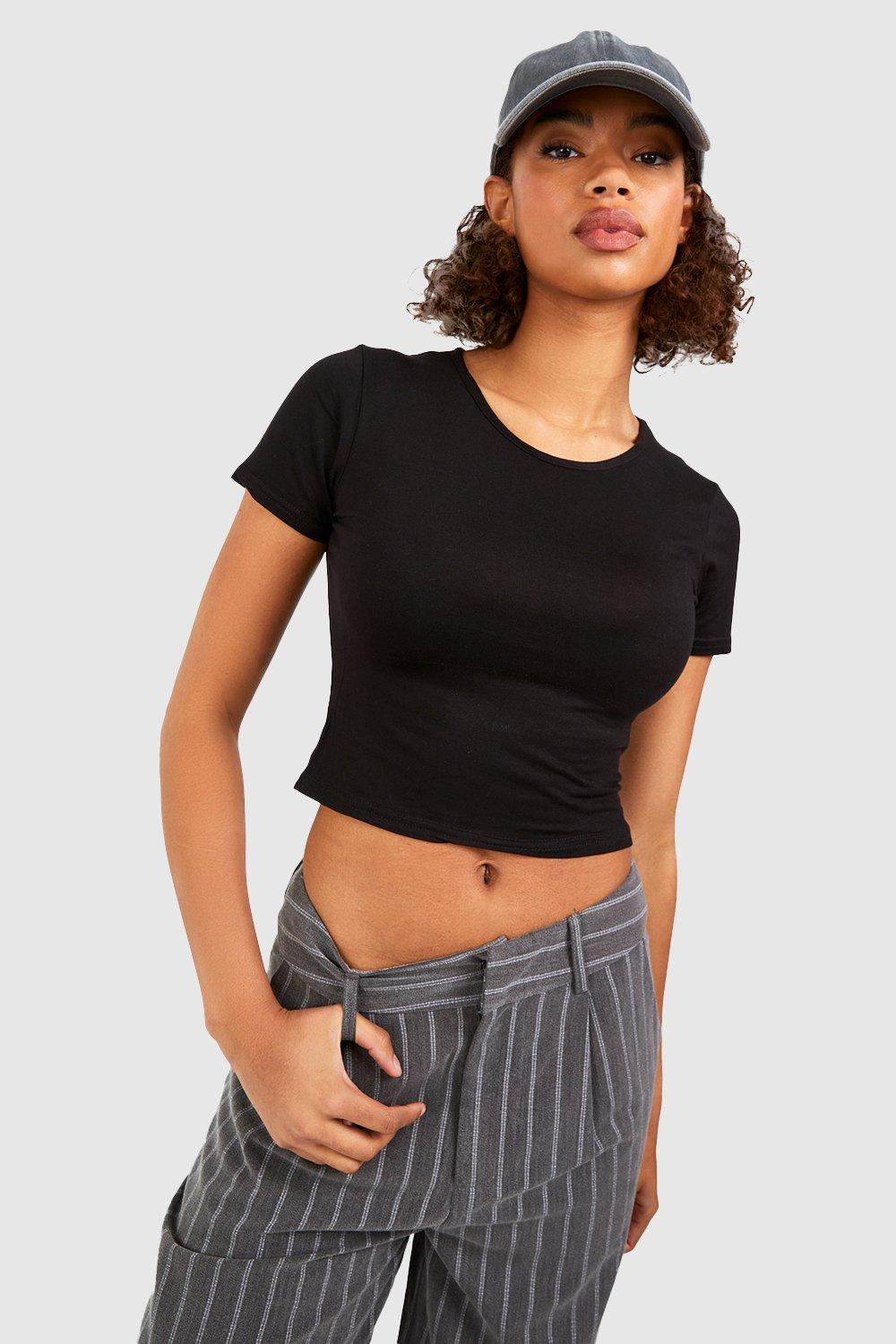 Black Tall Basic Short Sleeve Crop Top