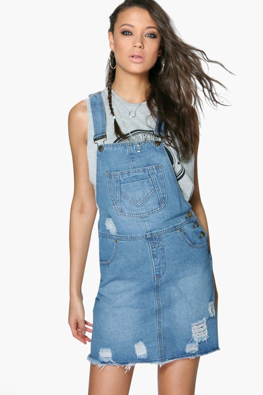 ripped dungaree dress