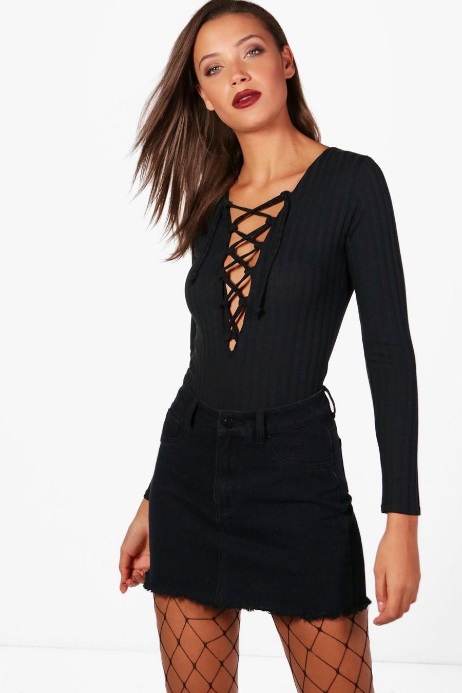 Tall Ribbed Lace Up Bodysuit image number 1