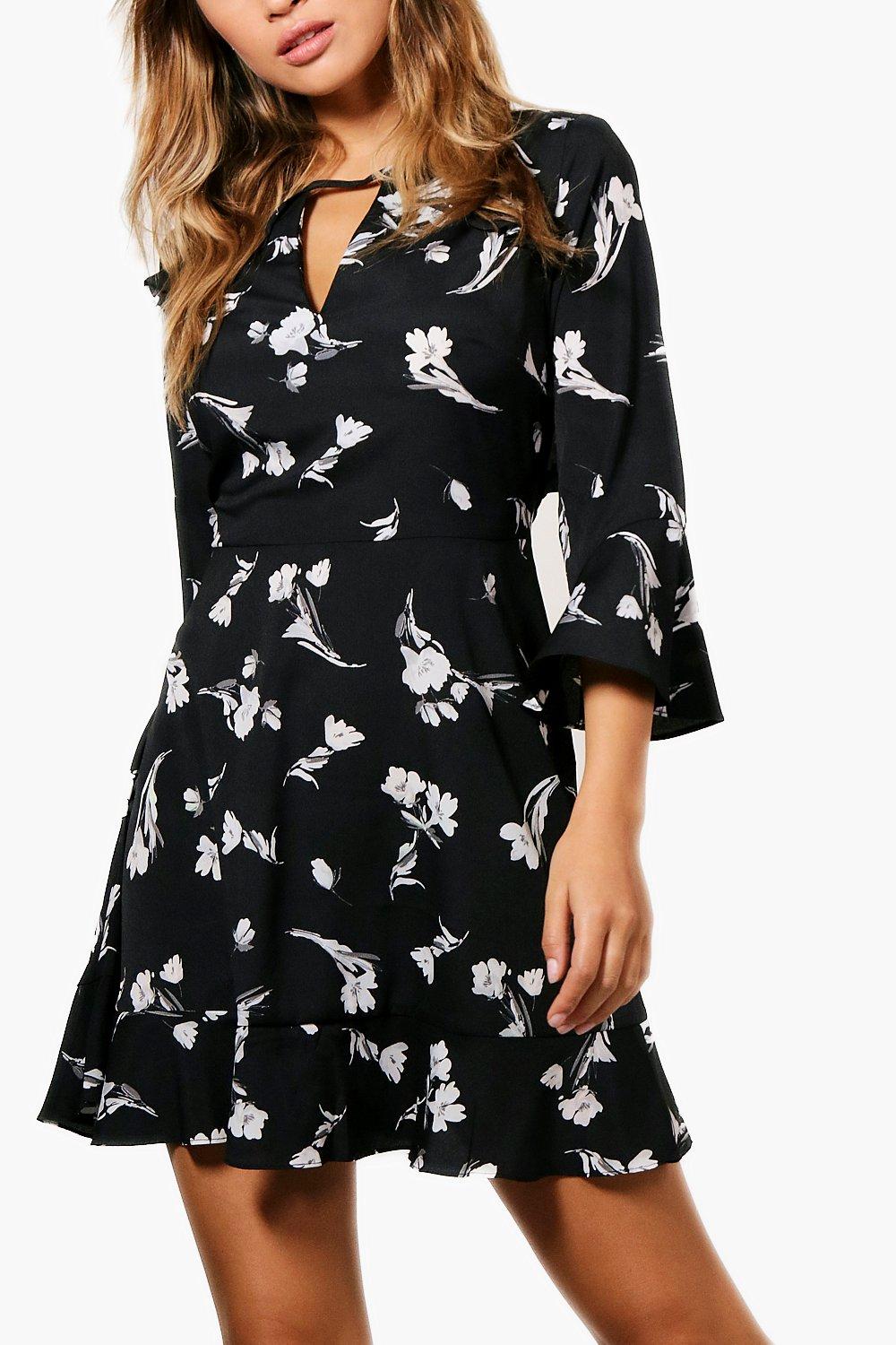 Floral ruffle tea dress sales