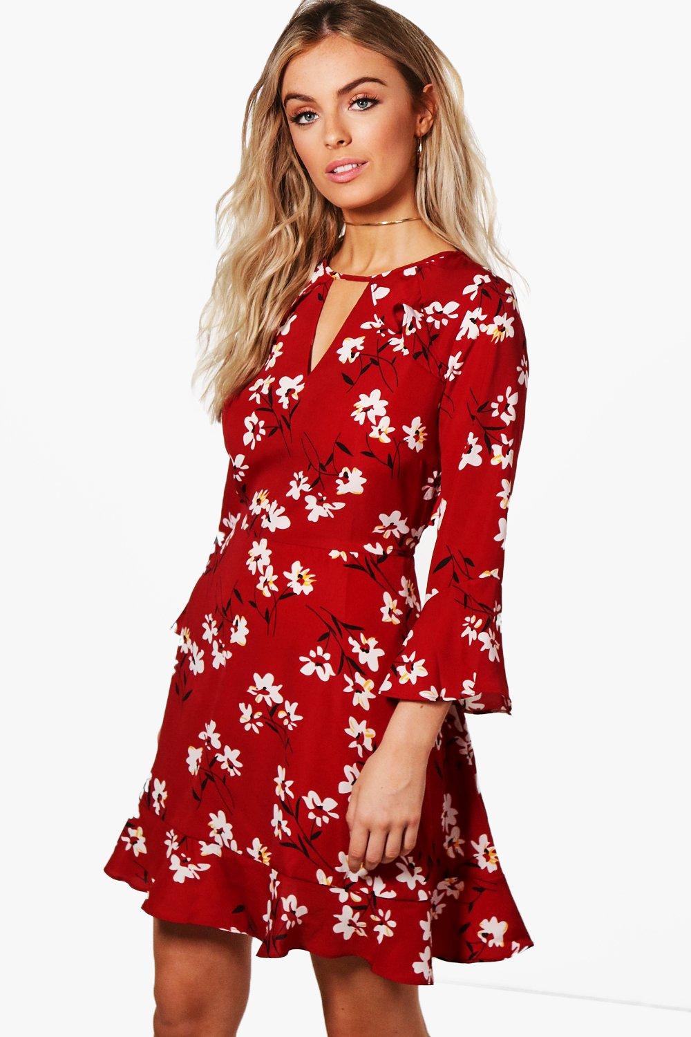 boohoo ruffle tea dress