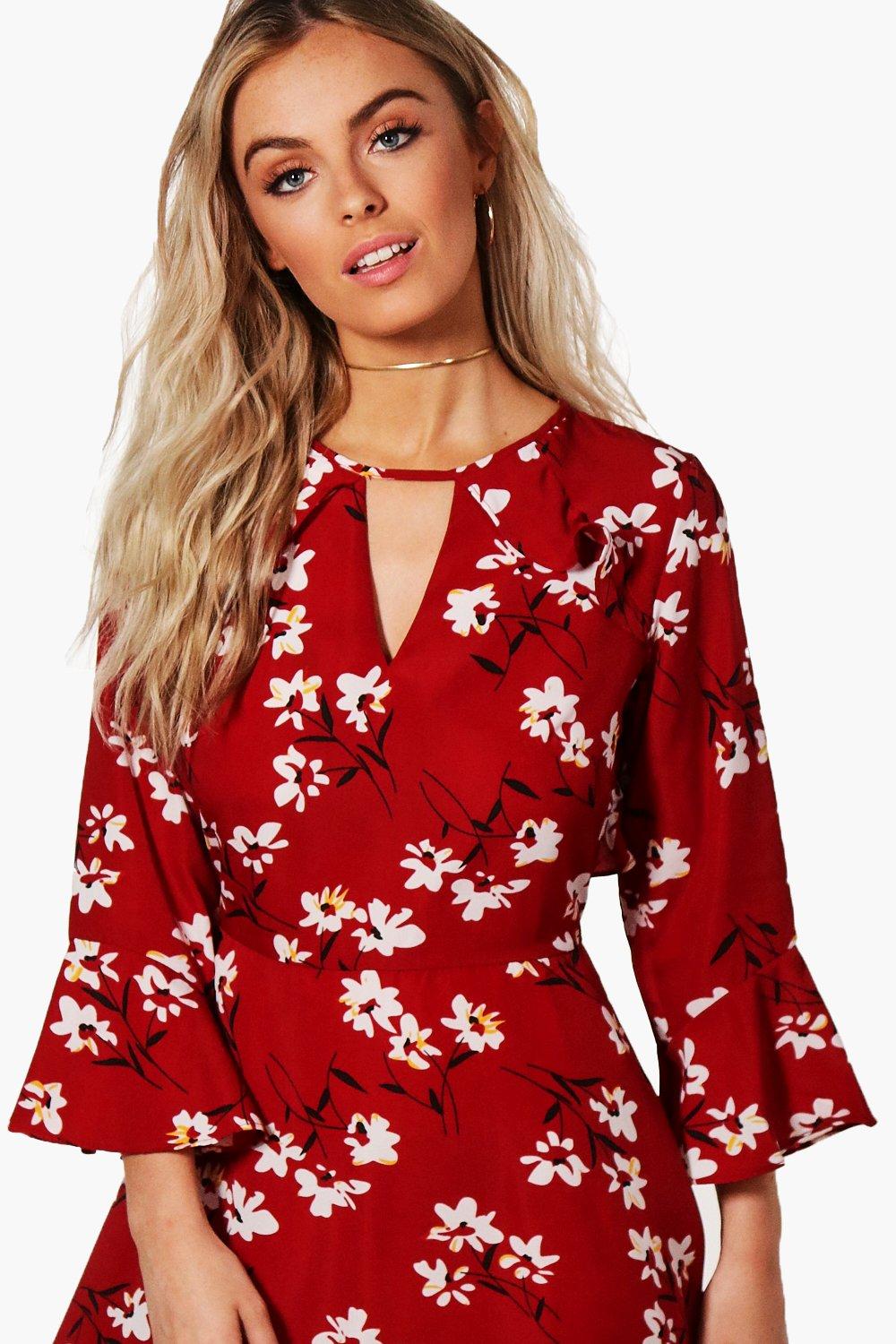 Floral ruffle hot sale tea dress