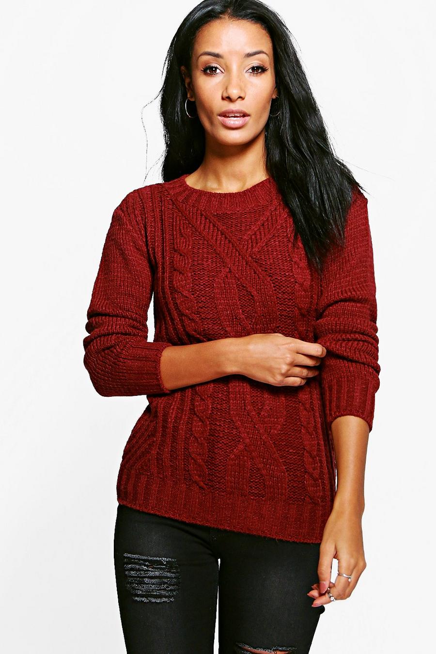 Merlot red Hannah Cable Knit Marl Chunky Jumper image number 1