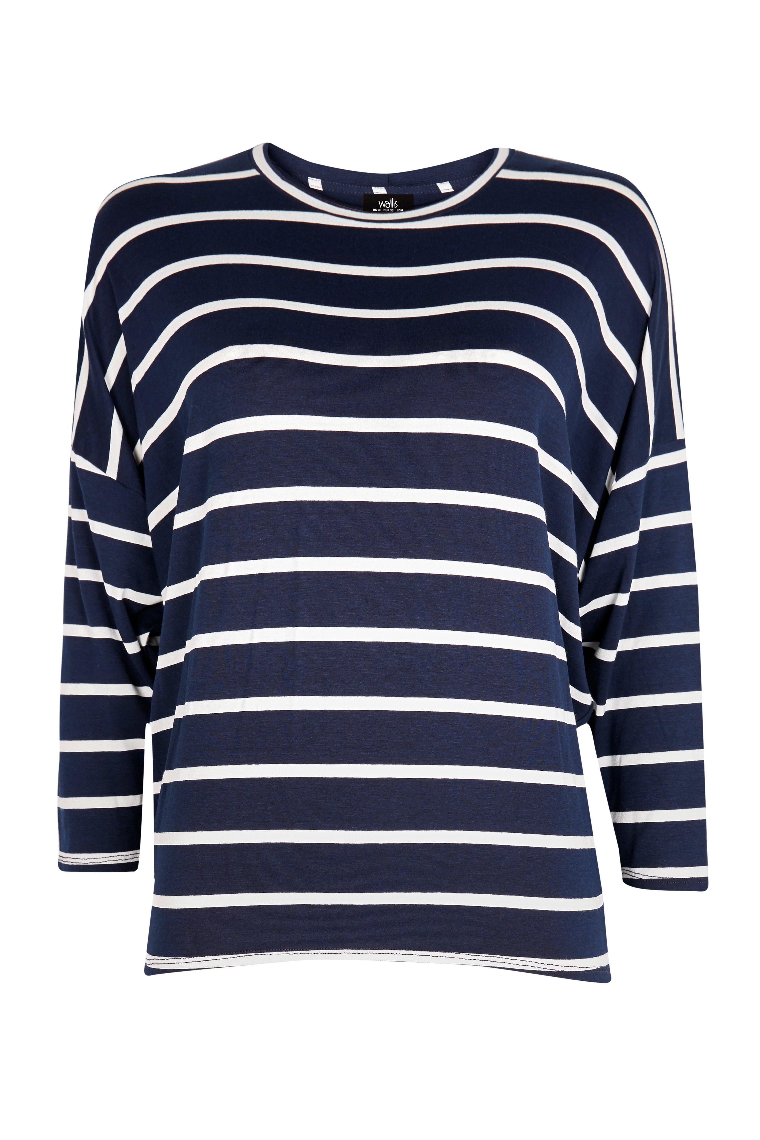 T-Shirts | Navy Stripe Bawting Top | Wallis