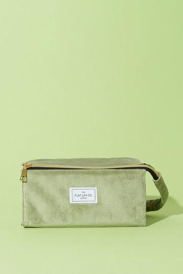 Sage Velvet Open Flat Makeup Box Bag sage