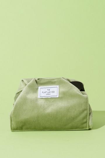 Sage Velvet Open Flat Makeup Bag sage