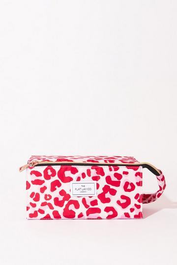 Pink Leopard Open Flat Makeup Box Bag multi