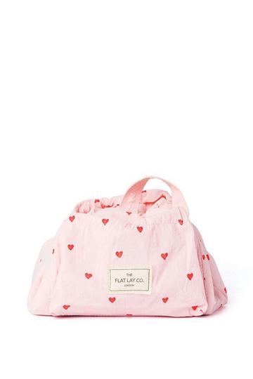 Drawstring Makeup Bag in Sweet Pink Hearts Parachute multi