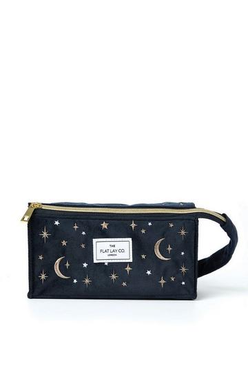 Open Flat Box Bag in Embroidered Celestial Blue Velvet multi