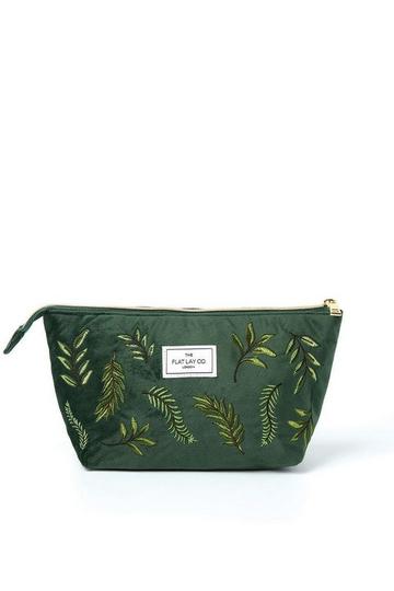 Essential Pouch in Embroidered Leaves Green Velvet multi