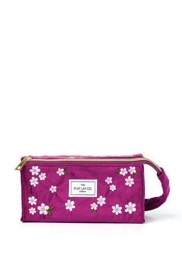 Open Flat Box Bag in Embroidered Daisy Plum Velvet multi