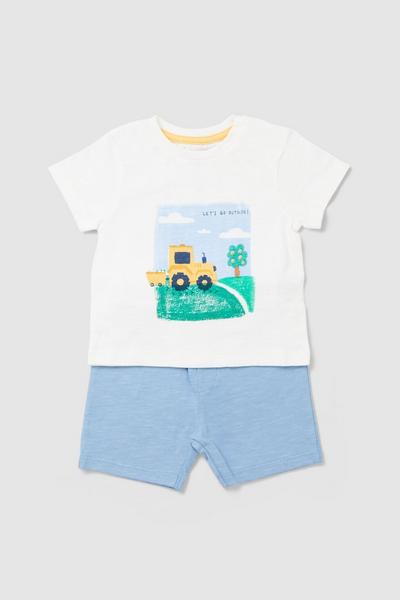 Blue Zoo blue Baby Boy Tractor Shorts Outfit Set