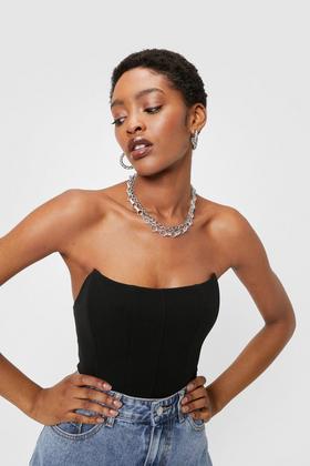 Women's Black Premium Lace Bandeau Corset Bodysuit