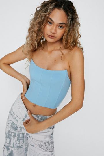 Blue Cropped Strapless Seam Detail Corset Top