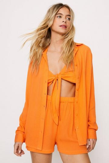 Bralette Shirt and Shorts 3pc Beach Cover Up Set orange