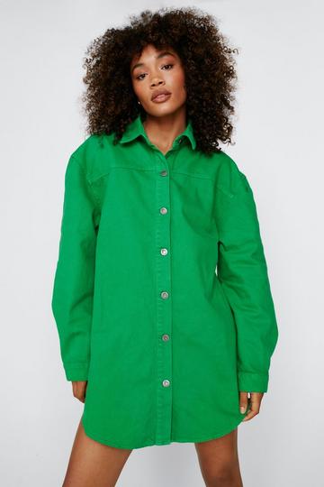 Green Oversized Button Down Denim und Shirt Dress