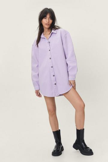 Lilac Purple Oversized Button Down Denim Shirt Dress