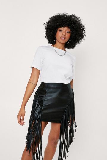 Petite Faux Leather Fringe Detail Mini Skirt black