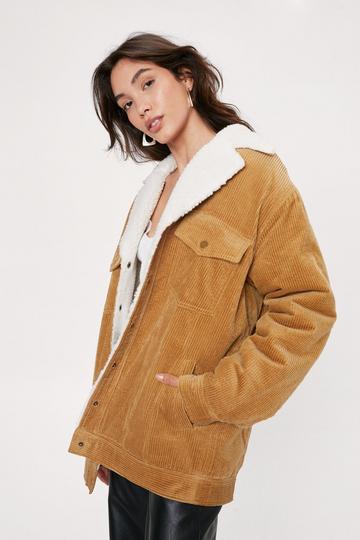 Teddy Lined Cord Trucker Jacket camel