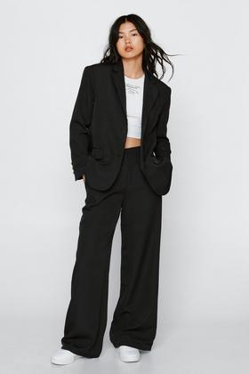 Women's Plus High Waisted Gold Button Tailored Trouser