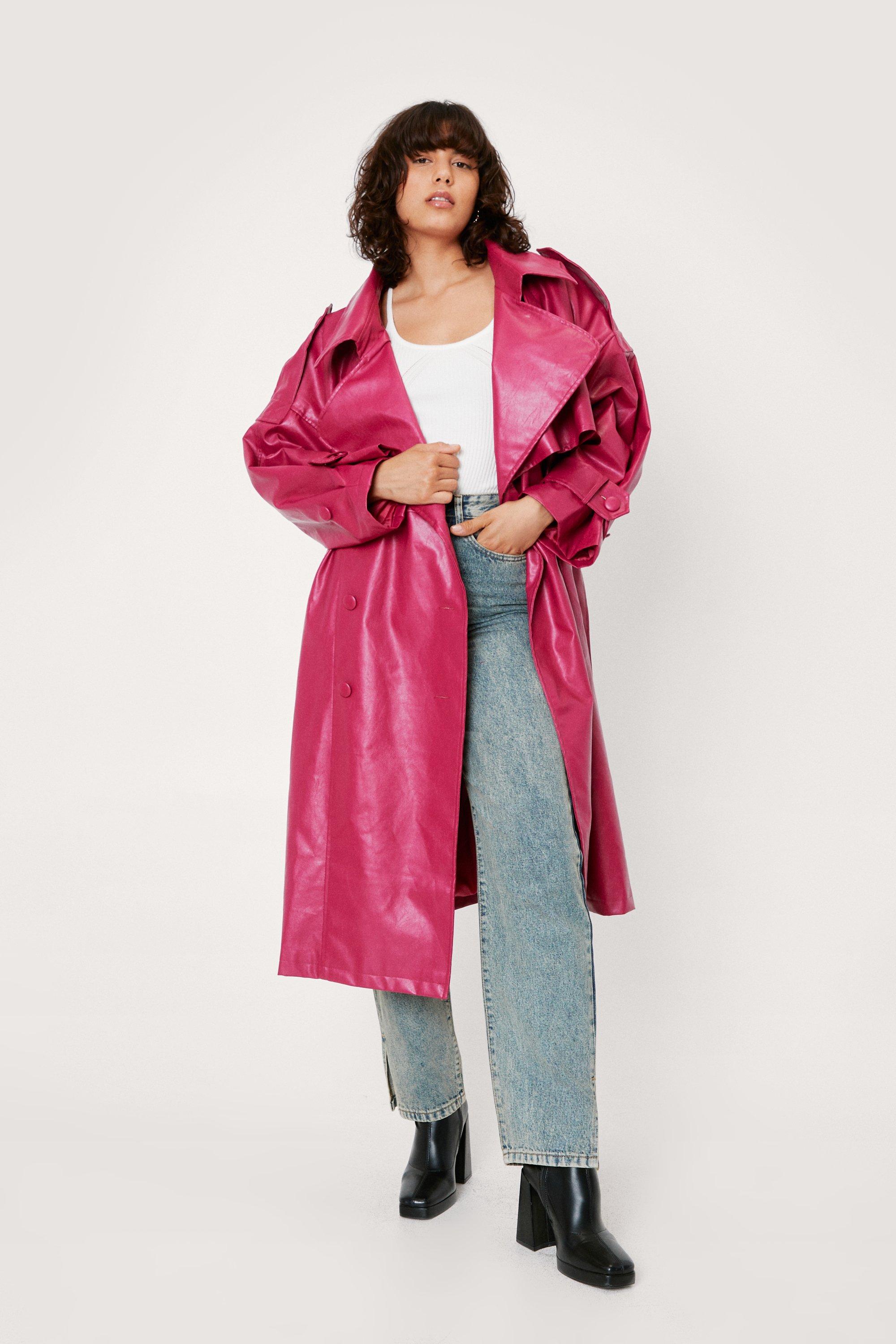 Pink leather best sale trench coat