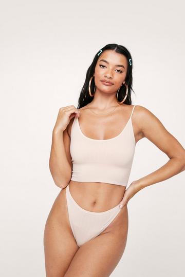 Recycled Wide Rib Seamless Longline Bralet sand