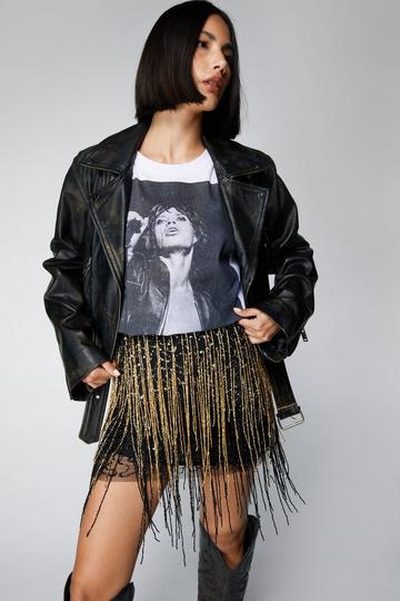 Gold Metallic Tassel Beaded Metallic Mini Skirt