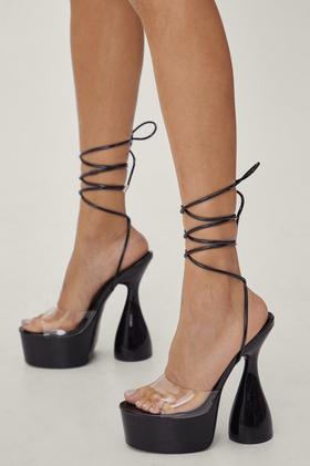 Patent Faux Leather Strappy Platform Heels