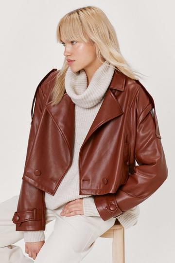 Brown Crop Faux Leather Jacket