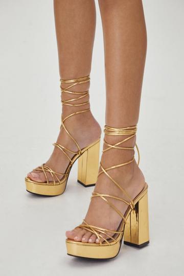 Metallic Pu Platform Strappy Heels gold